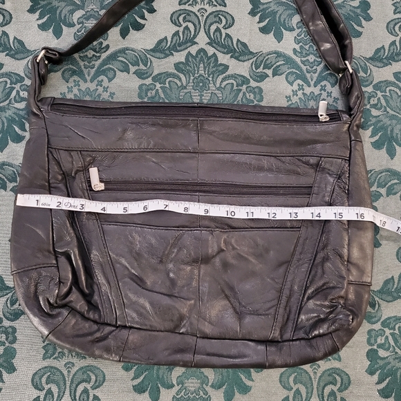 Vintage 100% Genuine Leather Multi-pocket 15"×11"x 4" Crossbody Bag Slingbag - Picture 10 of 12